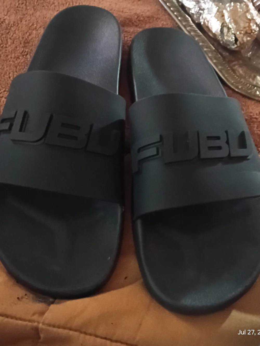 Black Fubu Slide Sandals with Raised Logo